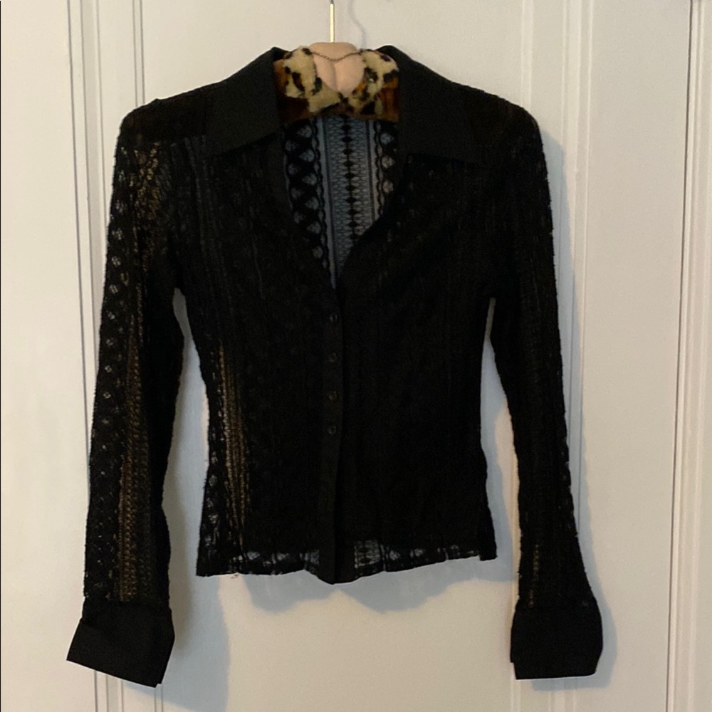 Black Lace Women's Button Front Blouse